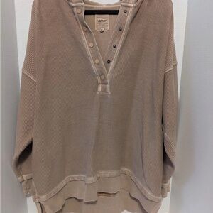 Aerie Tan Button-Up Pullover Hoodie